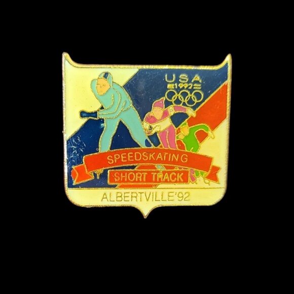 Mix Lot (8) USA 1992 Albertville Pins Lapel Hat‎ WINTER Olympics Pinback Vintage - Picture 10 of 13